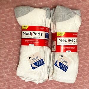 MediPeds Mens XLarge 12-15 Non Binding Crew Socks NWT 4 Pair Health Wellness